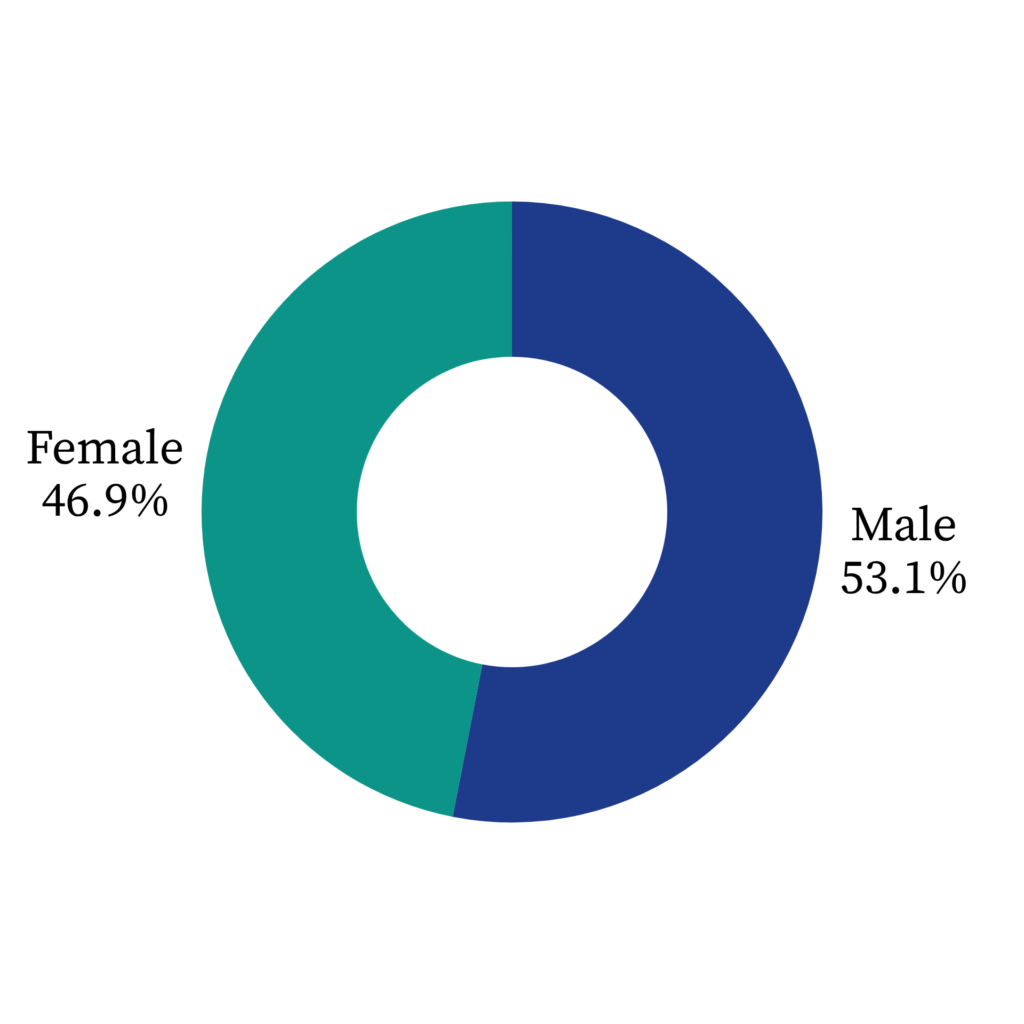 Demographic data chart illustrating the gender breakdown of local citizens reporting civic grievances to the EIF governance program.