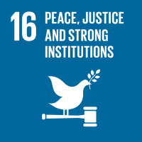 UN Sustainable Development Goal 16 icon representing Peace, Justice, and Strong Institutions.